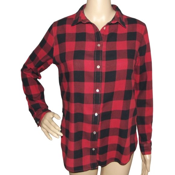 H&M Shirt Womens Size 6 Red & Black Plaid Buffalo Check Long Sleeve Button Down - Picture 1 of 9